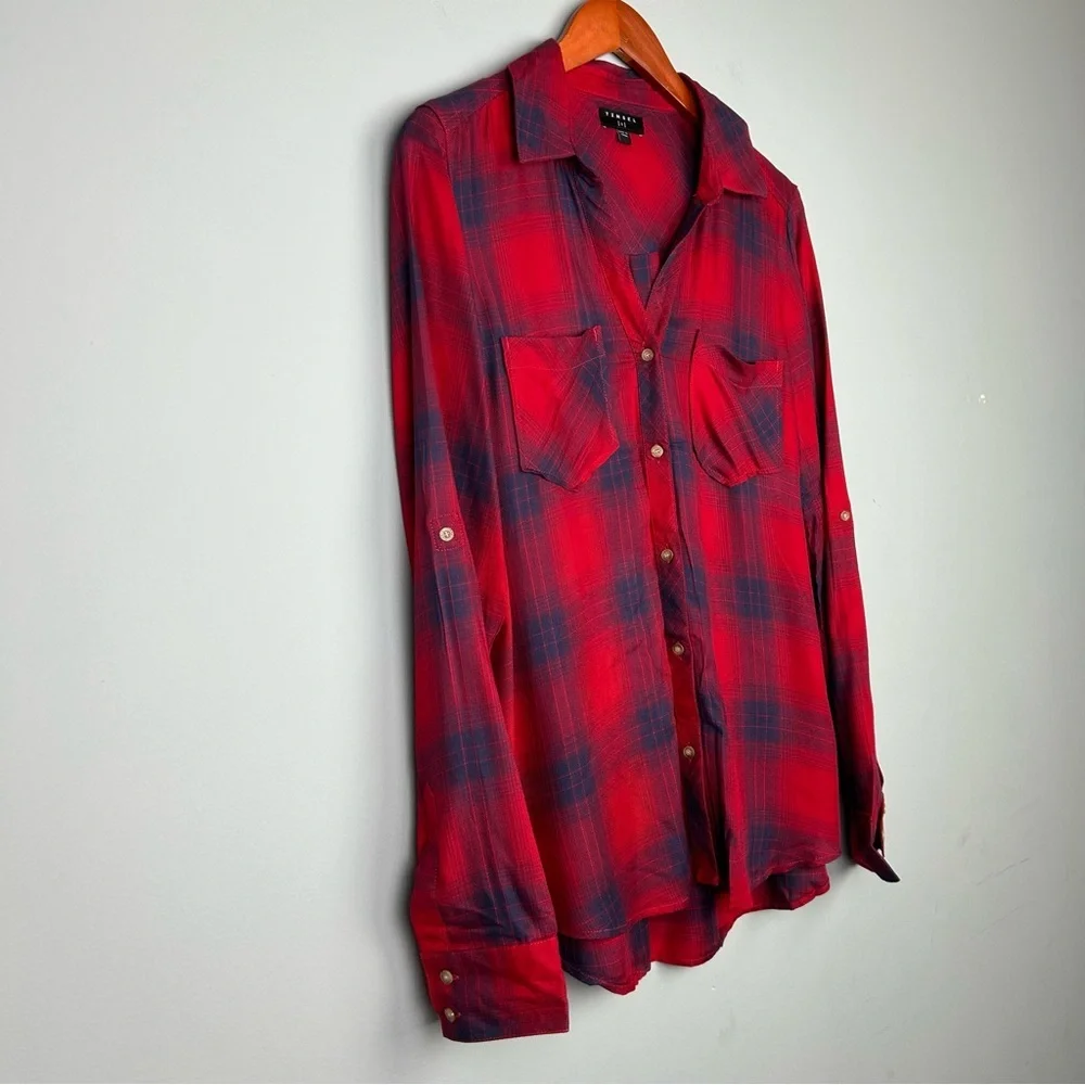 NWT stich fix Tinsel rayon blend plaid long sleeve button down shirt S relaxed